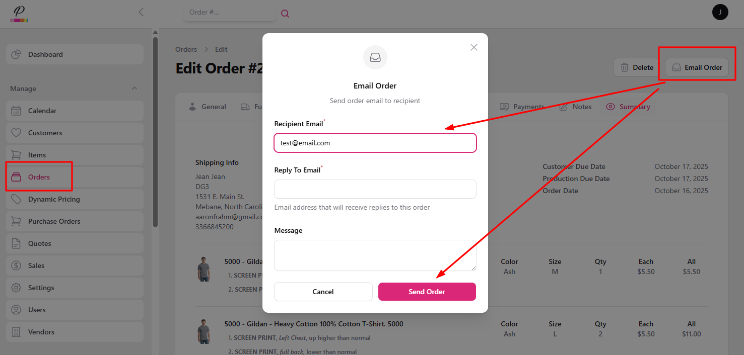 Share order portal interface